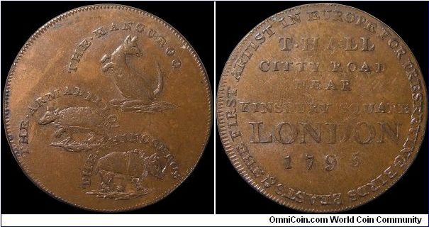 ½ Penny Conder token. Hall was a taxidermist that had an exhibit of live and stuffed animals. He sold these tokens at the show.                                                                                                                                                                                                                                                                                                                                                                                     