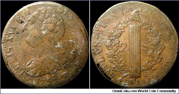 2 Sols, Lille mint. Copper.                                                                                                                                                                                                                                                                                                                                                                                                                                                                                         