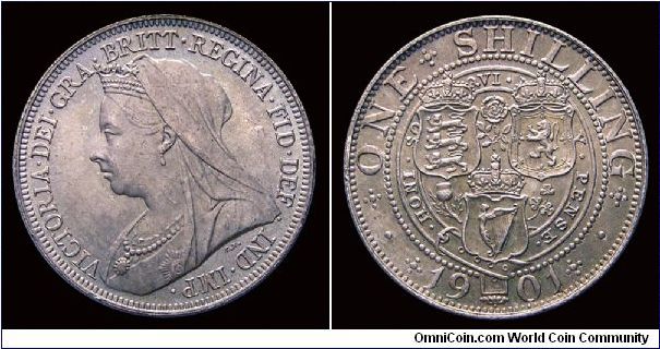 1901 Great Britain Shilling, Queen Victoria, Veiled Head. KM.780, Spink 3940A.