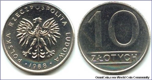 Poland, 10 zlotych 1988.