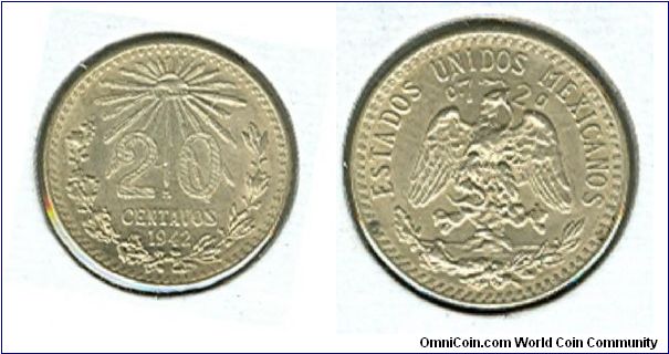 1942 Mexico 20 centavo.