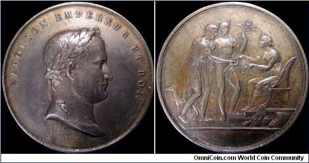 Banque de France, France.

There are two varieties in this medal series. This one has no legends on the reverse and was made of an experimental metal. It's also 68mm in size; quite large for the time.                                                                                                                                                                                                                                                                                                          