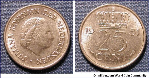 1951 The Netherlands 25 Cents