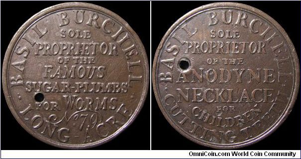 ½ Penny Conder Token.

This was often manufactured with the hole pre-drilled, apparently to make it easier to put on a string and hang around your child's neck. This example is nearly as struck.                                                                                                                                                                                                                                                                                                                
