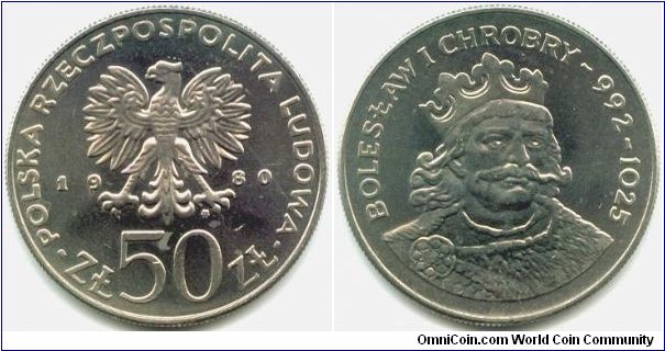 Poland, 50 zlotych 1980.
King Boleslaw I Chrobry (992-1025).