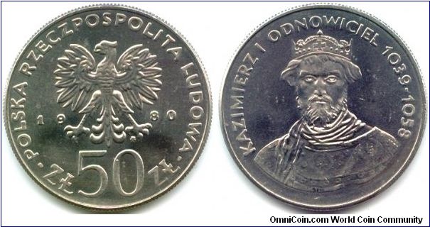 Poland, 50 zlotych 1980.
Duke Kazimierz I Odnowiciel (1039-1058).