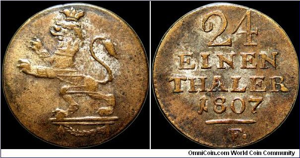 1/24 Thaler, Hesse-Cassel.

The silvering is almost completely gone on this coin.                                                                                                                                                                                                                                                                                                                                                                                                                                 