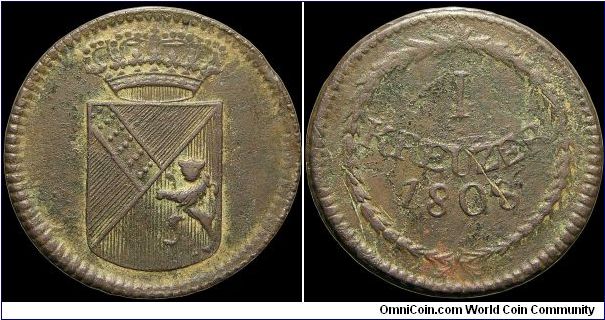 1 Kreuzer, Baden.

One of those coins that could use a cleaning.                                                                                                                                                                                                                                                                                                                                                                                                                                                  