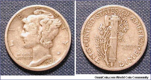 1936 Mercury Dime