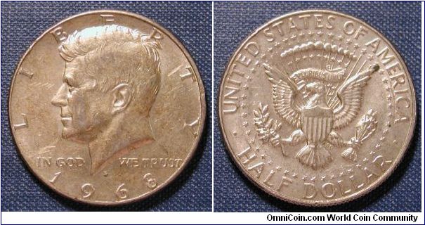 1968D Kennedy Silver Clad Half Dollar