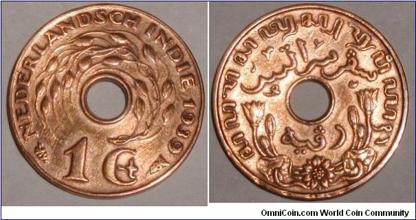 Nederlandsch Indie coin ,1 cent,1939
