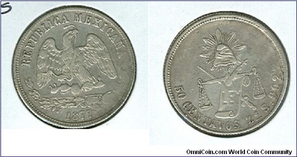 1877 Mexico 50 centavos.