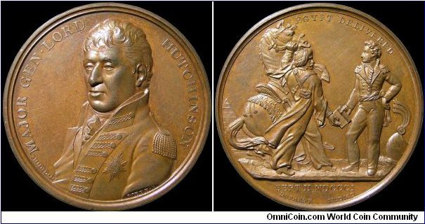 Major General Hutchinson and the Delivery of Egypt, Great Britain.

One of the Mudie series struck in 1820 this beauty is damaged on the bust's forehead. I suspect it's old PVC damage.                                                                                                                                                                                                                                                                                                                          