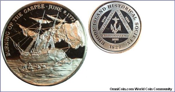 200th anniversary of the burning of The Gaspee.
Rhode Island Historical Society
Silver Medal
