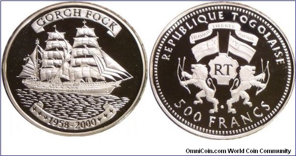 Republic of Togo,
500 francs, silver
Ship - George Fock