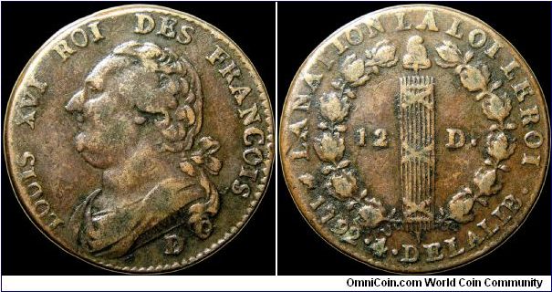 12 Denier, Lyon mint.

Notice that unlike the example from the Rouen mint, this one does not have the 'Ç' in FRANCOIS.                                                                                                                                                                                                                                                                                                                                                                                            