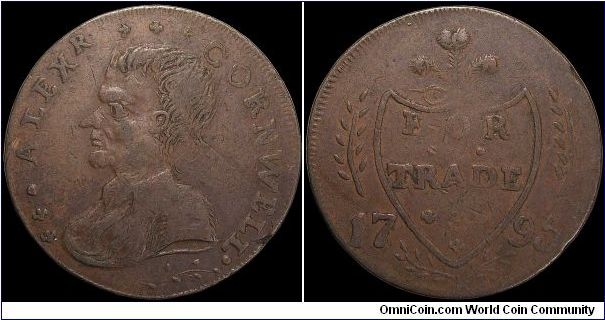 ½ Penny Token.

A Conder token from  Dublin, by a merchant named Cornwell.                                                                                                                                                                                                                                                                                                                                                                                                                                        