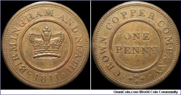 One penny token.

Birmingham and Neath. Crown Copper Co.                                                                                                                                                                                                                                                                                                                                                                                                                                                          