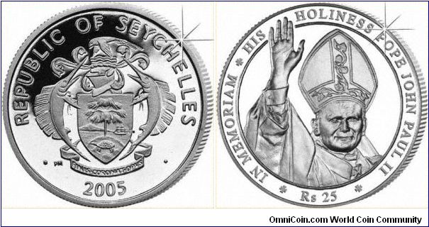 Another Papal commemorative coin, this time from the Seychelles. There is also a Benedict XVI coin for those who like to collect 'the old and the new'.