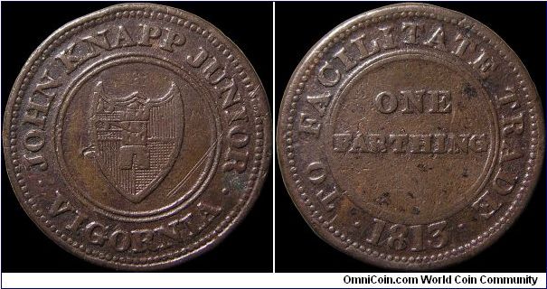 Farthing.

Trade token by John Knapp, a glove manufacturer.                                                                                                                                                                                                                                                                                                                                                                                                                                                       