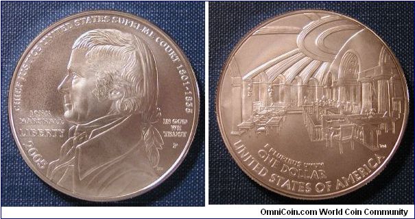 2005-P Chief Justice John Marshall Commemorative Silver Dollar  .900 Silver 38.10 mm Reverse: Interior view of the Old Supreme Court Chamber in the U.S. Capitol