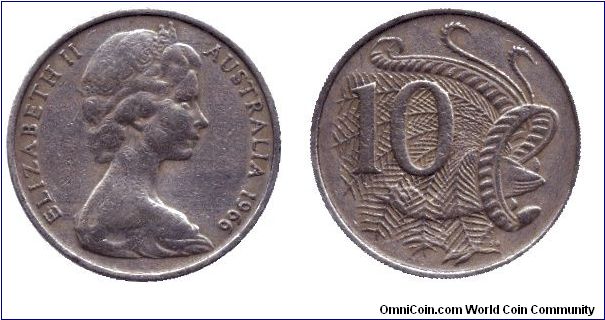 Australia, 10 cents, 1967, Cu-Ni, Lyre bird, Queen Elizabeth II.                                                                                                                                                                                                                                                                                                                                                                                                                                                    