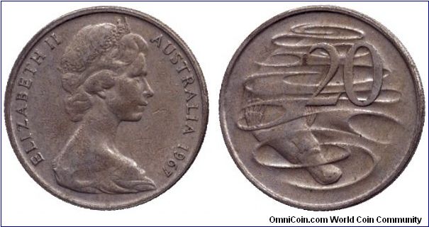 Australia, 20 cents, 1967, Cu-Ni, Platypus, Queen Elizabeth II.                                                                                                                                                                                                                                                                                                                                                                                                                                                     