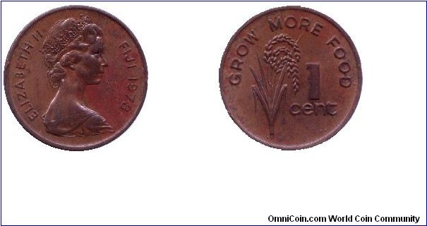 Fiji, 1 cent, 1978, Bronze, FAO, Grow more food, Queen Elizabeth II.                                                                                                                                                                                                                                                                                                                                                                                                                                                