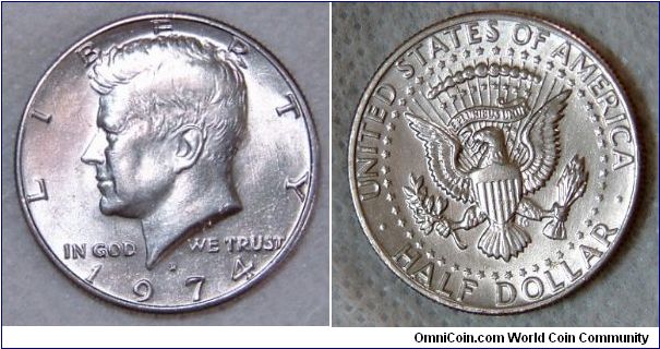 U.S.A. 1974 HALF DOLLAR COIN. Featuring President John F. Kennedy.Immacualte AUNC. For sale. Please make an offer to daviddino@gmail.com.
Thank You.