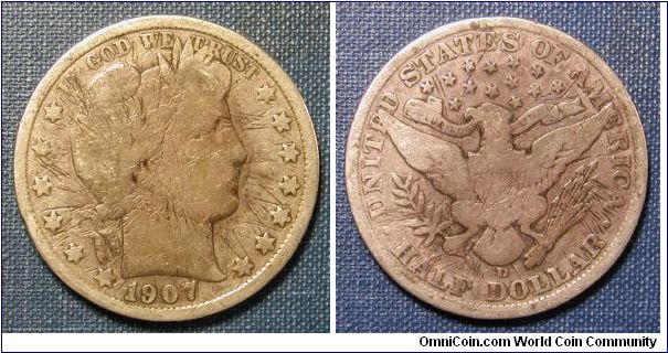 1907-D Barber Half Dollar (part of the sickly barber collection)