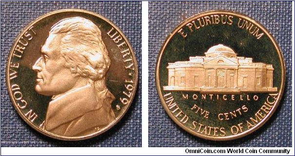 1979-S Jefferson Nickel Proof (Gold & Green toned)