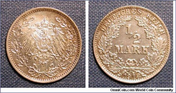 1918-A Germany 1/2 Mark (Toned)