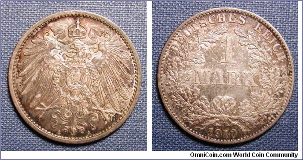 1910-A Germany 1 Mark (Toned)