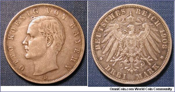 1908-A German States Bavaria 3 Marks
