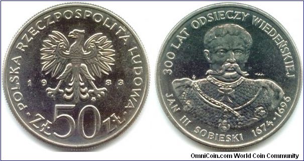 Poland, 50 zlotych 1983.
King Jan III Sobieski (1674-1696).
300th Anniversary - Battle of Vienna.
