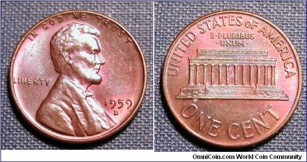 1959-D Lincoln Cent (Red Toned)