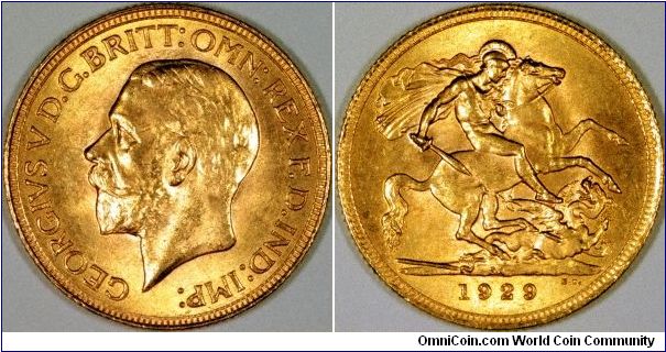 First date of the second type of George V gold sovereign. While most people realise the obverse has a new smaller and recut portrait, it's easy to forget that the reverse is also substantially re-worked and smaller. Try 'spot the difference' compared with the 1928 we also recently uploaded.