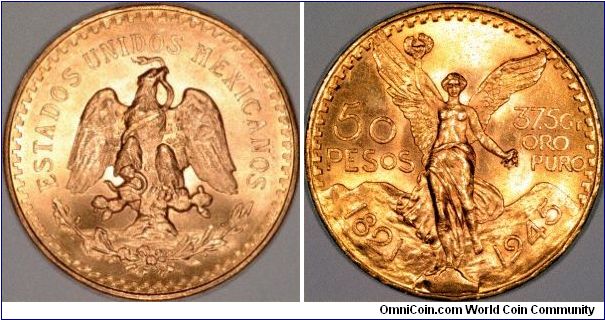 Apart from Mexico, only Monaco, Tunisia & Vatican issued gold coins dated 1945. The Mexican 50 pesos is the only one we have ever seen.