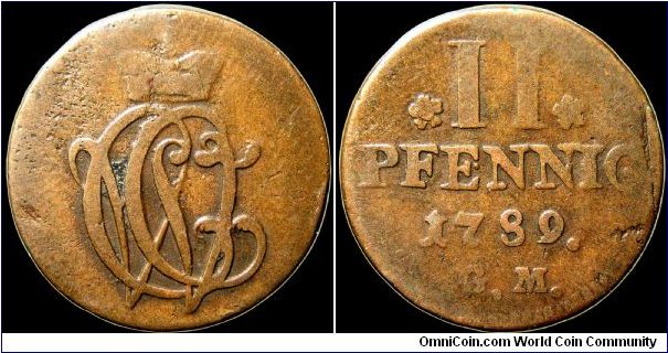 2 Pfennig, Trier.

Trier was an archbishopric at this time I believe.                                                                                                                                                                                                                                                                                                                                                                                                                                             