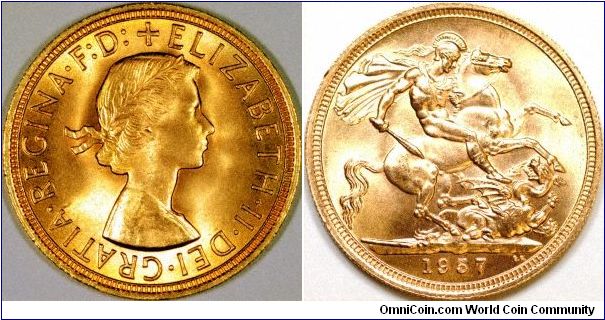 First gold sovereigns issued in the reign of Queen Elizabeth II, has finer milled edge than all subsequent issues.