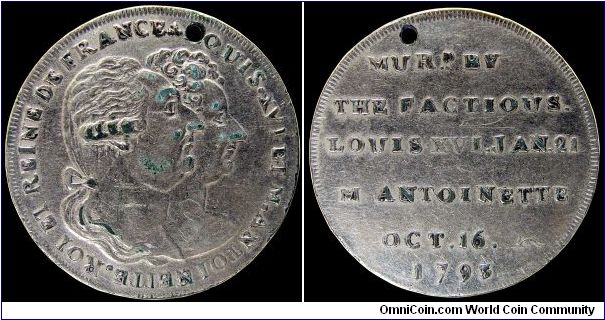 1793 Death of Louis XVI and Marie Antoinette, Great Britain.

The first silvered copper example I've ever seen this is another example of a Conder token that is actually a medal.                                                                                                                                                                                                                                                                                                                                     