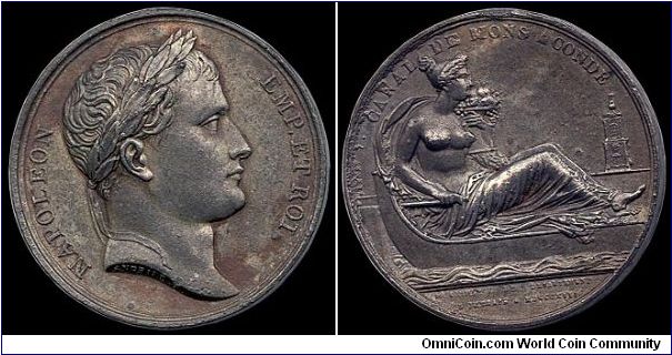 Canal de Mons à Condé, France.

Part of an unfortunate lot of medals I bought that had been harshly cleaned. This had resulted in the artificial patina being completely removed and, in this case, significant portions of the reverse detail being damaged.                                                                                                                                                                                                                                                     