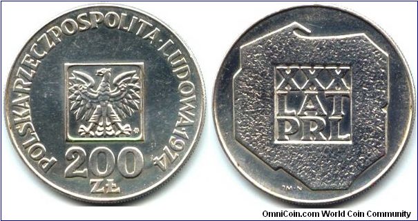 Poland, 200 zlotych 1974.
30th Anniversary of Polish Peoples Republic.