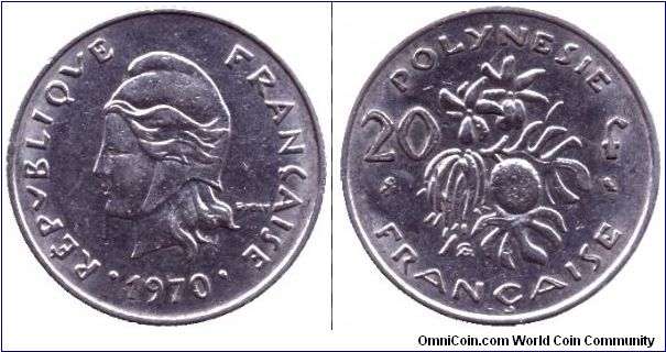 French Polynesia, 20 francs, 1970, Ni.                                                                                                                                                                                                                                                                                                                                                                                                                                                                              