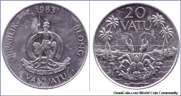 Vanuatu, 20 vatu, 1983, Cu-Ni, crab.                                                                                                                                                                                                                                                                                                                                                                                                                                                                                