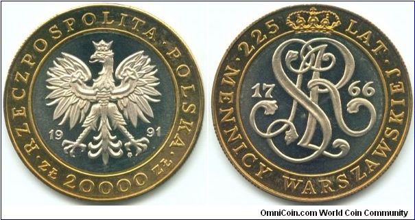 Poland, 20000 zlotych 1991.
225th Anniversary of Warsaw Mint.