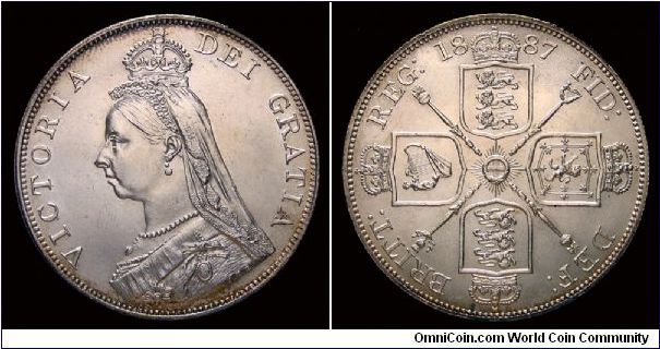 1887 Great Britain Double Florin, Queen Victoria, Jubilee Head. KM.763 Spink 3923. Mintage 483,000.
