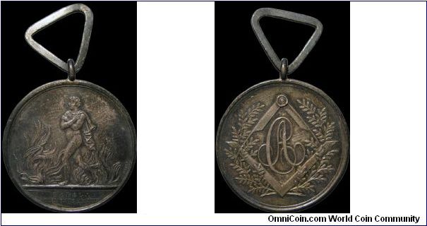Loge de la Clémente Amitié, France.

A very rare Masonic medal, as manufactured. I've never seen another in 30 years collecting.                                                                                                                                                                                                                                                                                                                                                                                  