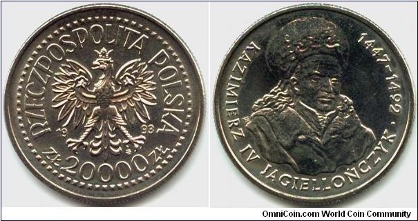 Poland, 20000 zlotych 1993.
King Kazimierz IV Jagiellonczyk (1447-1492).