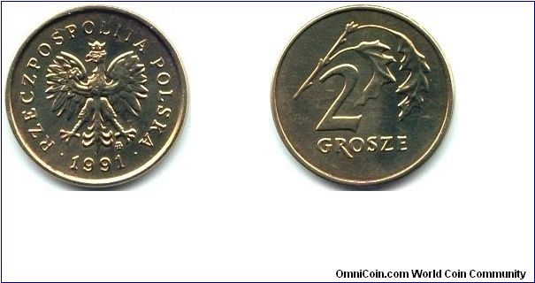 Poland, 2 grosze 1991.